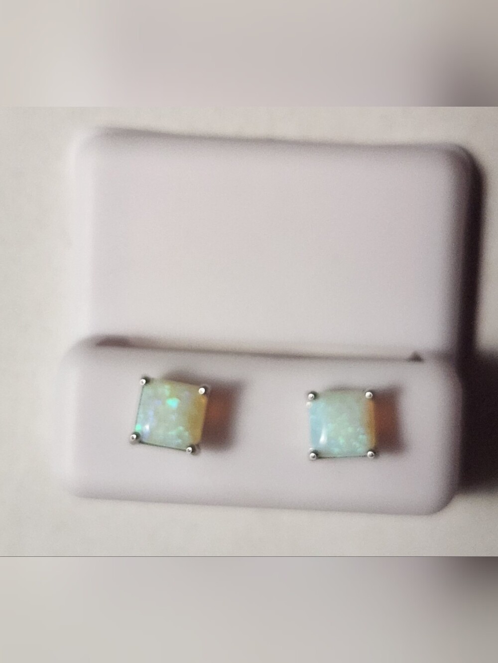 MOISSANITE WGITE NATURAL OPAL, PRINCESS CUT EARRING, PURE STERLING SILVER 925 - Picture 8 of 9